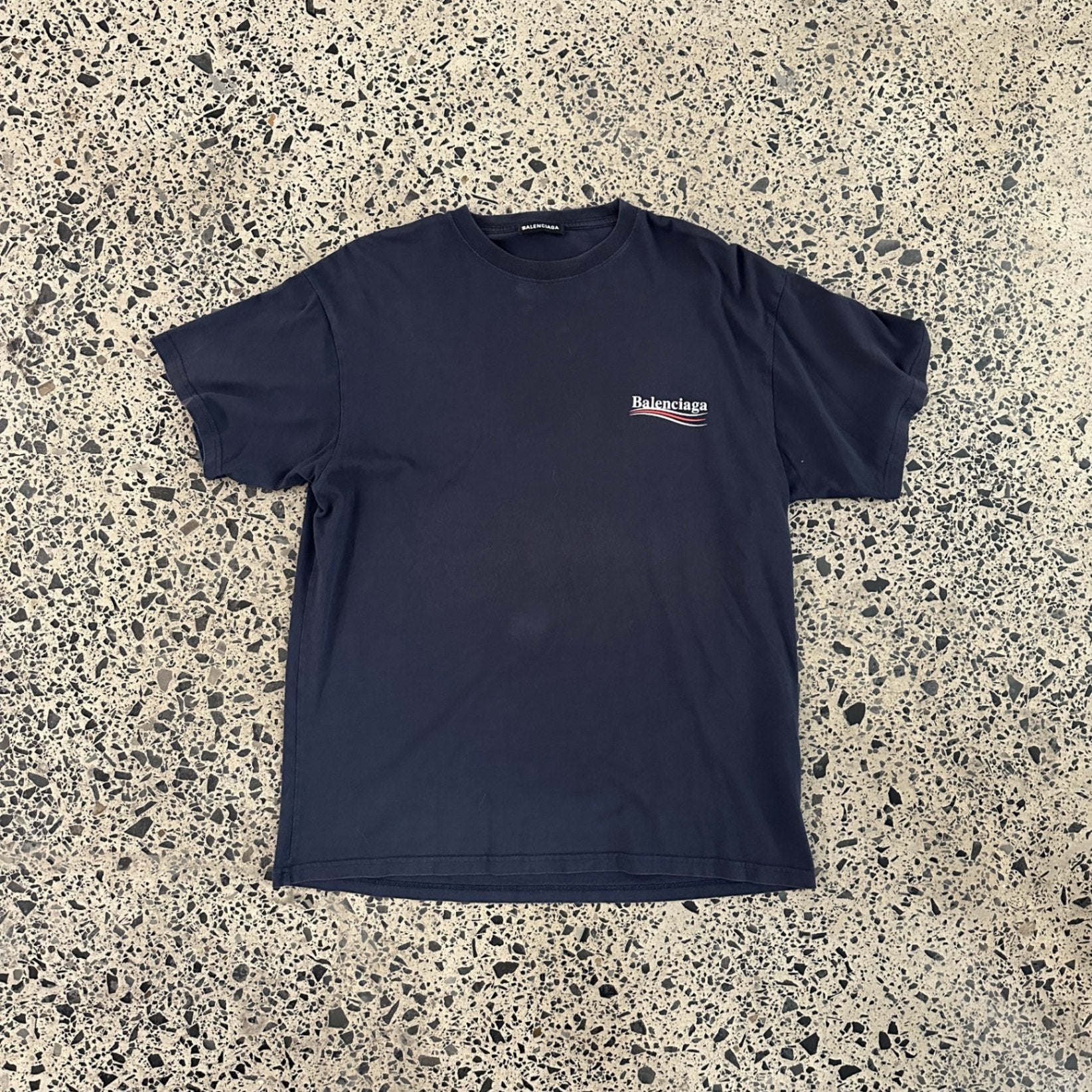 Balenciaga Oversized Logo Print Cotton Jersey T-Shirt Navy