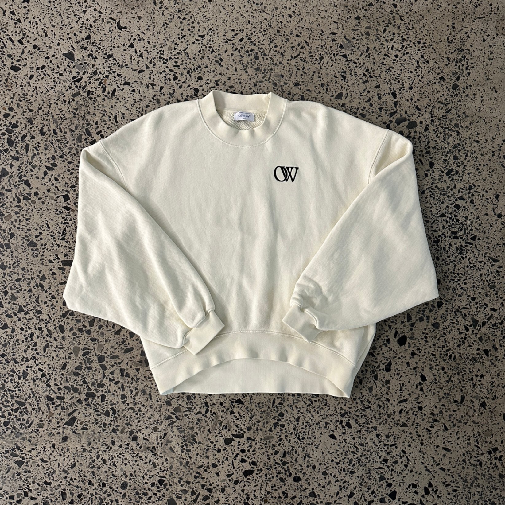Off-White OW-Print Cotton Sweatshirt Cream White