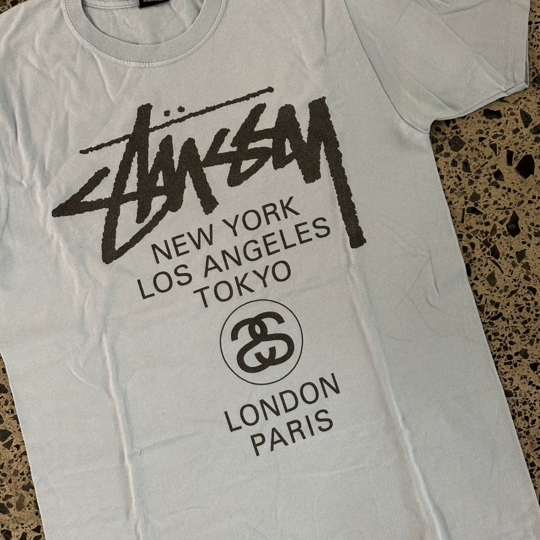 Stussy World Tour Tee Grey Blue