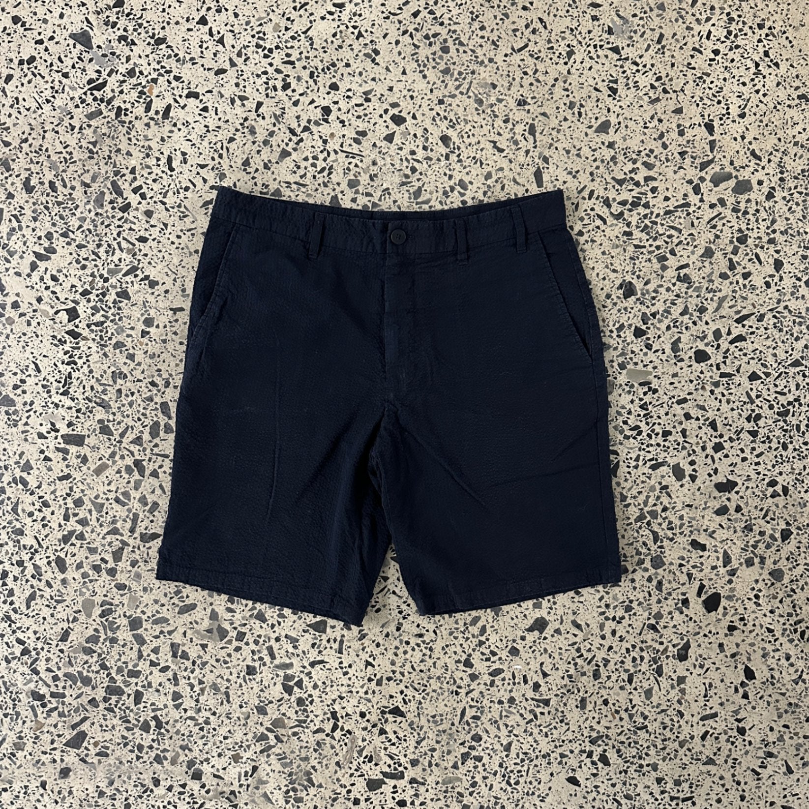 Norse Projects Aros Seersucker Shorts Dark Navy