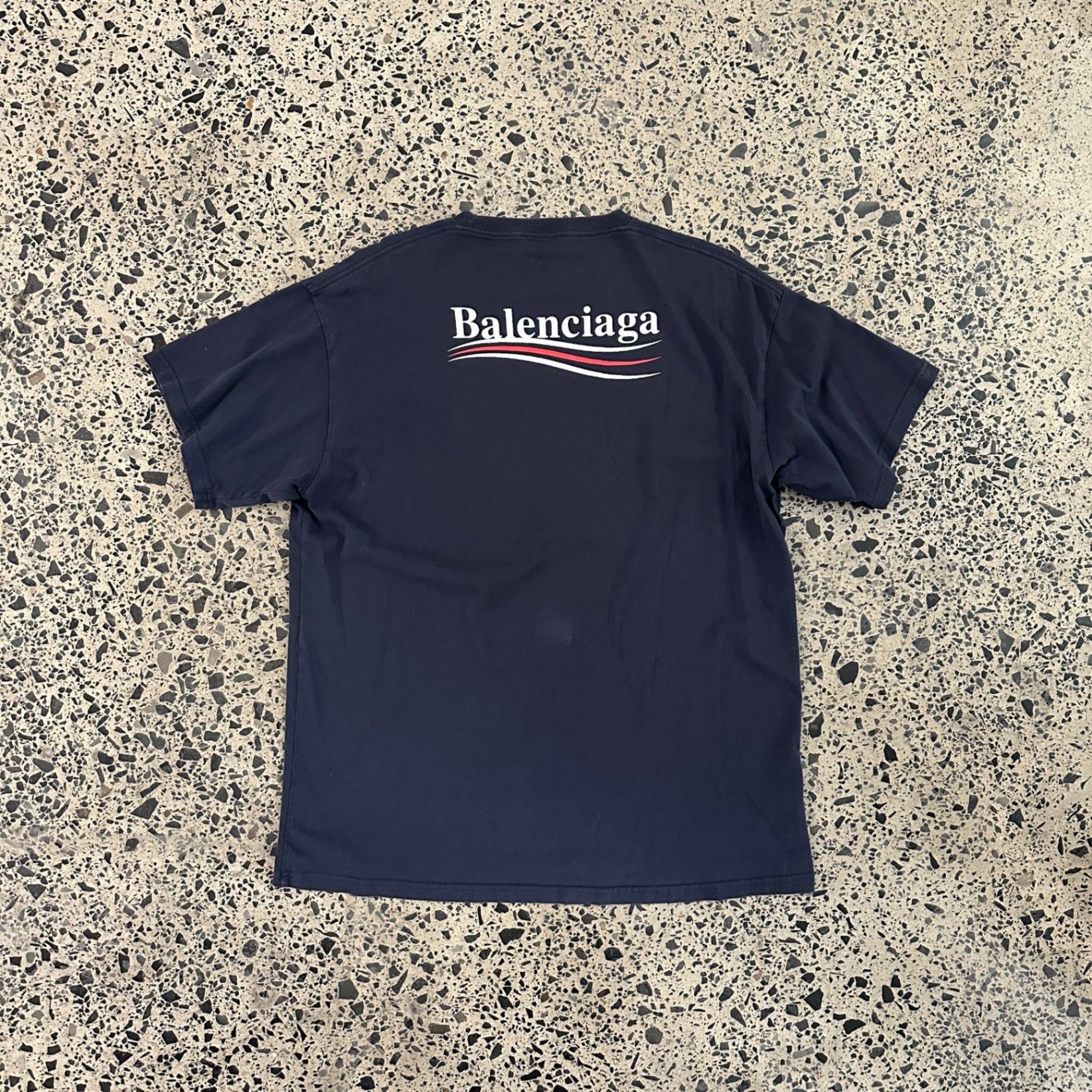 Balenciaga Oversized Logo Print Cotton Jersey T-Shirt Navy
