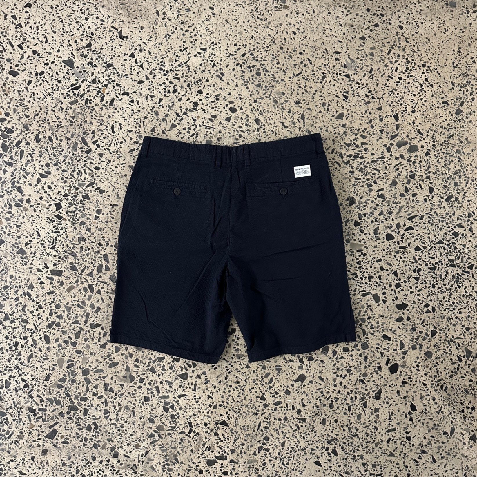 Norse Projects Aros Seersucker Shorts Dark Navy