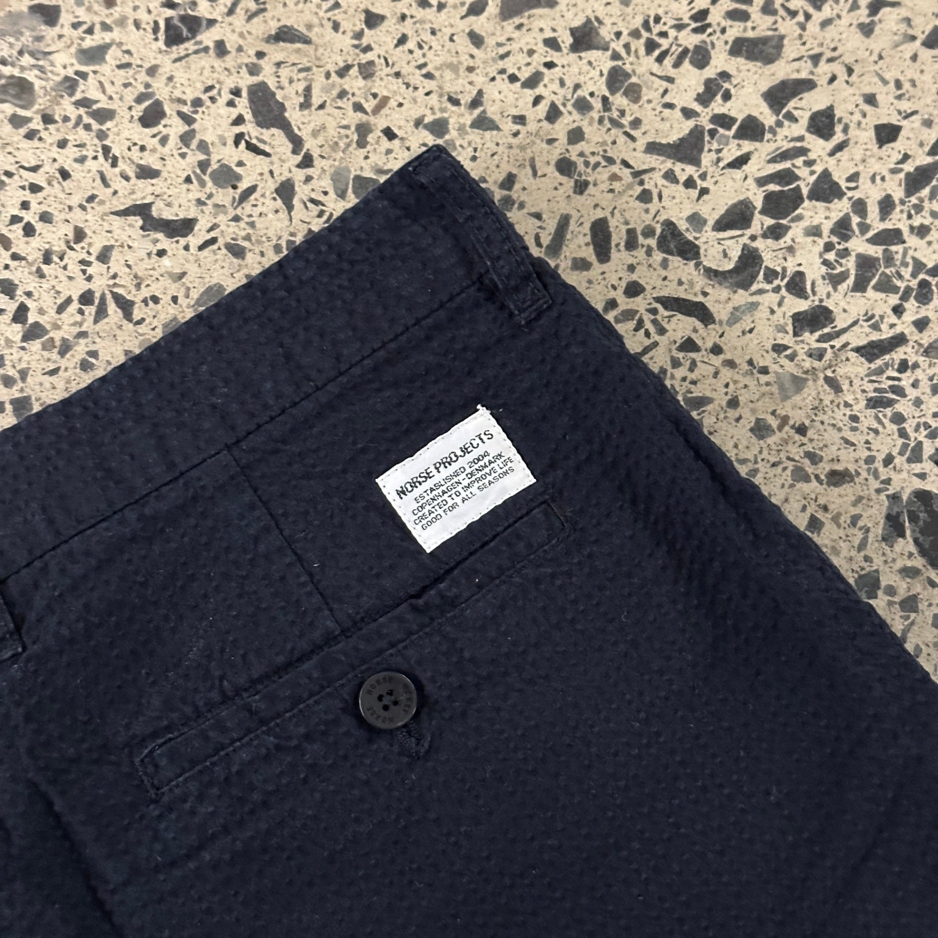 Norse Projects Aros Seersucker Shorts Dark Navy