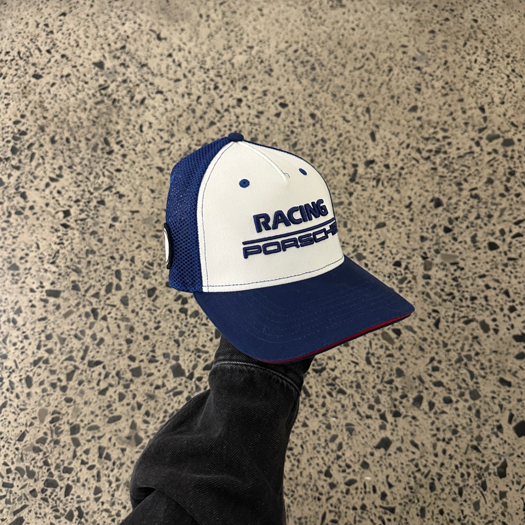 Porsche Racing Trucker Cap Hat Blue White Strapback