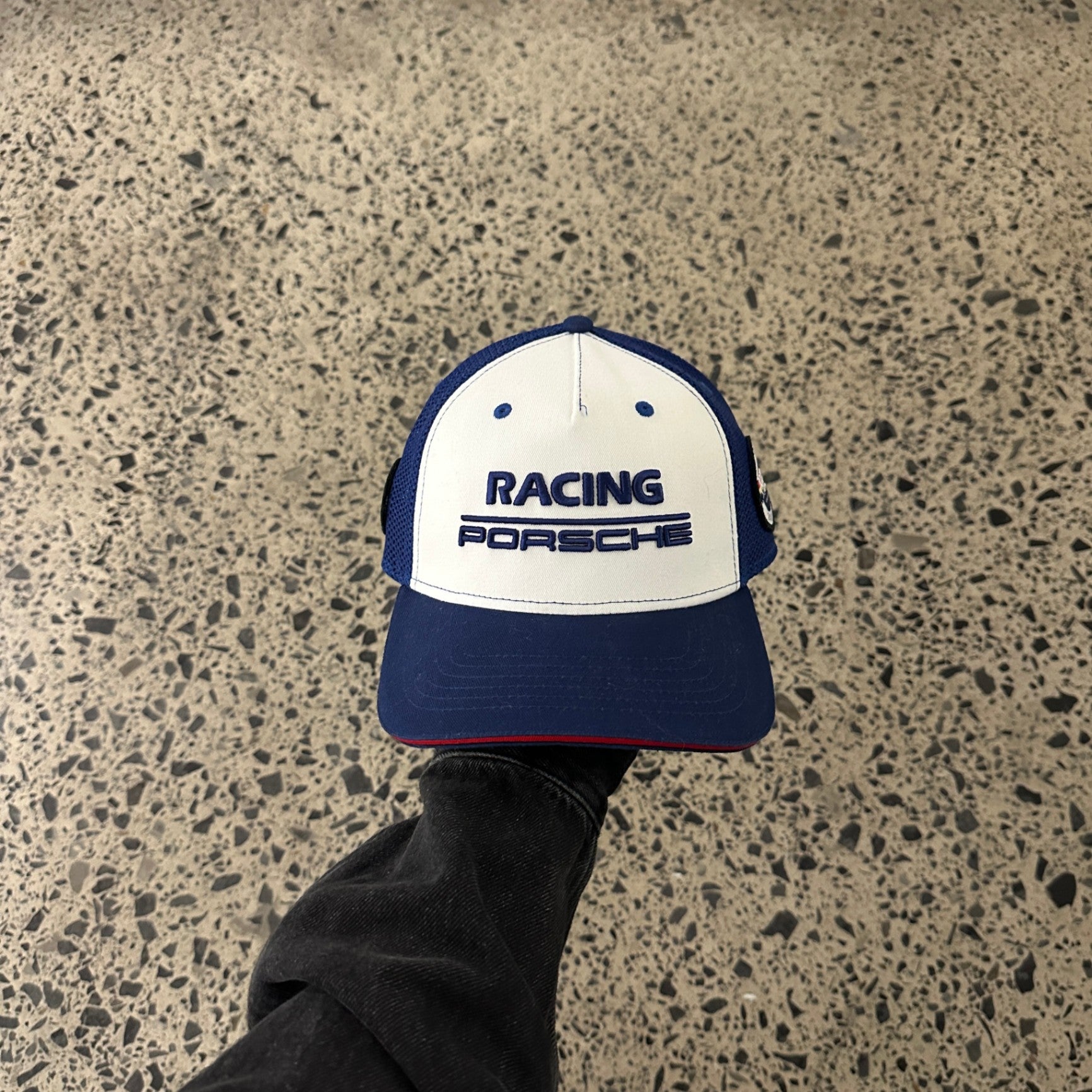 Porsche Racing Trucker Cap Hat Blue White Strapback