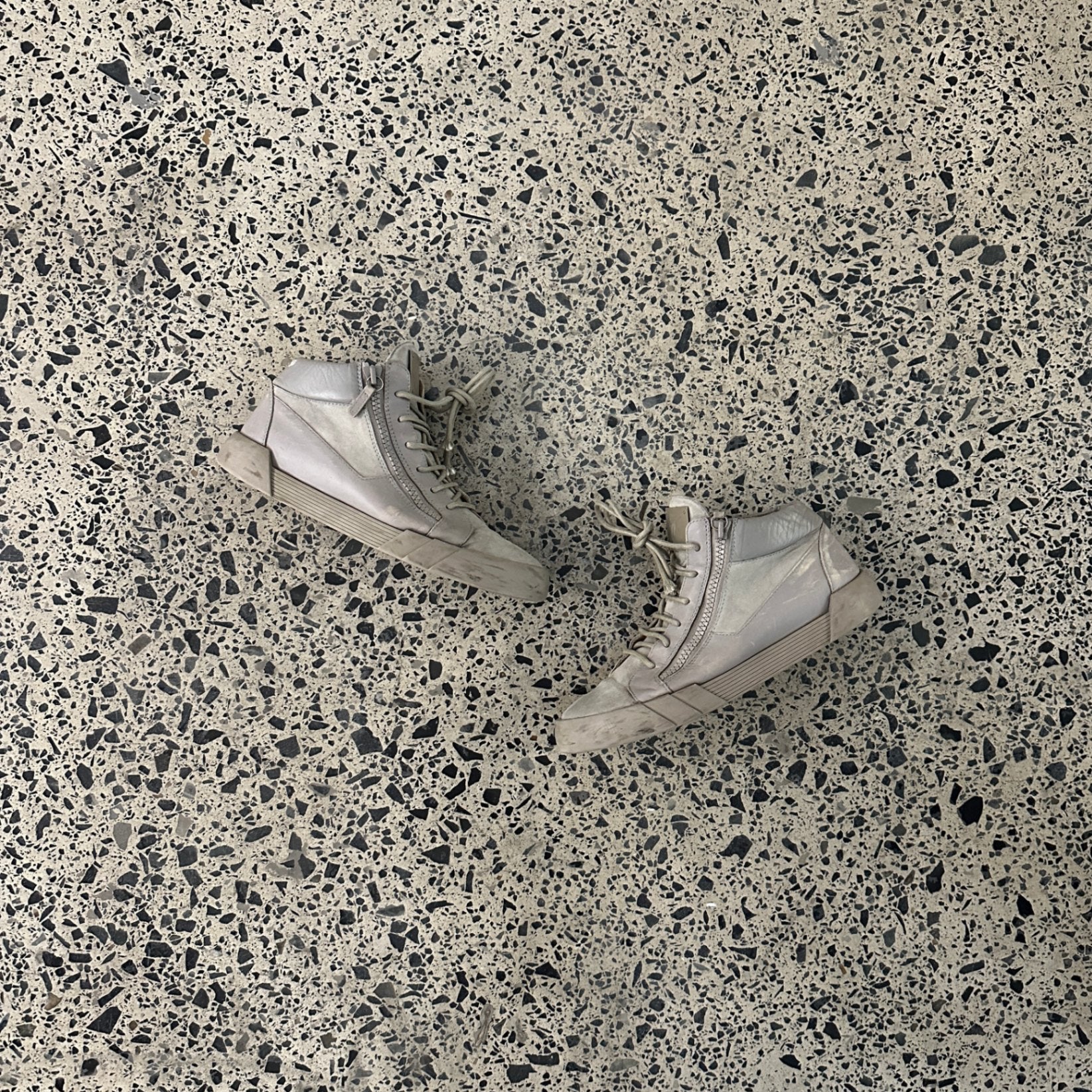 Giuseppe Zanotti Grey Leather and Suede Double Sketch High Top Sneakers