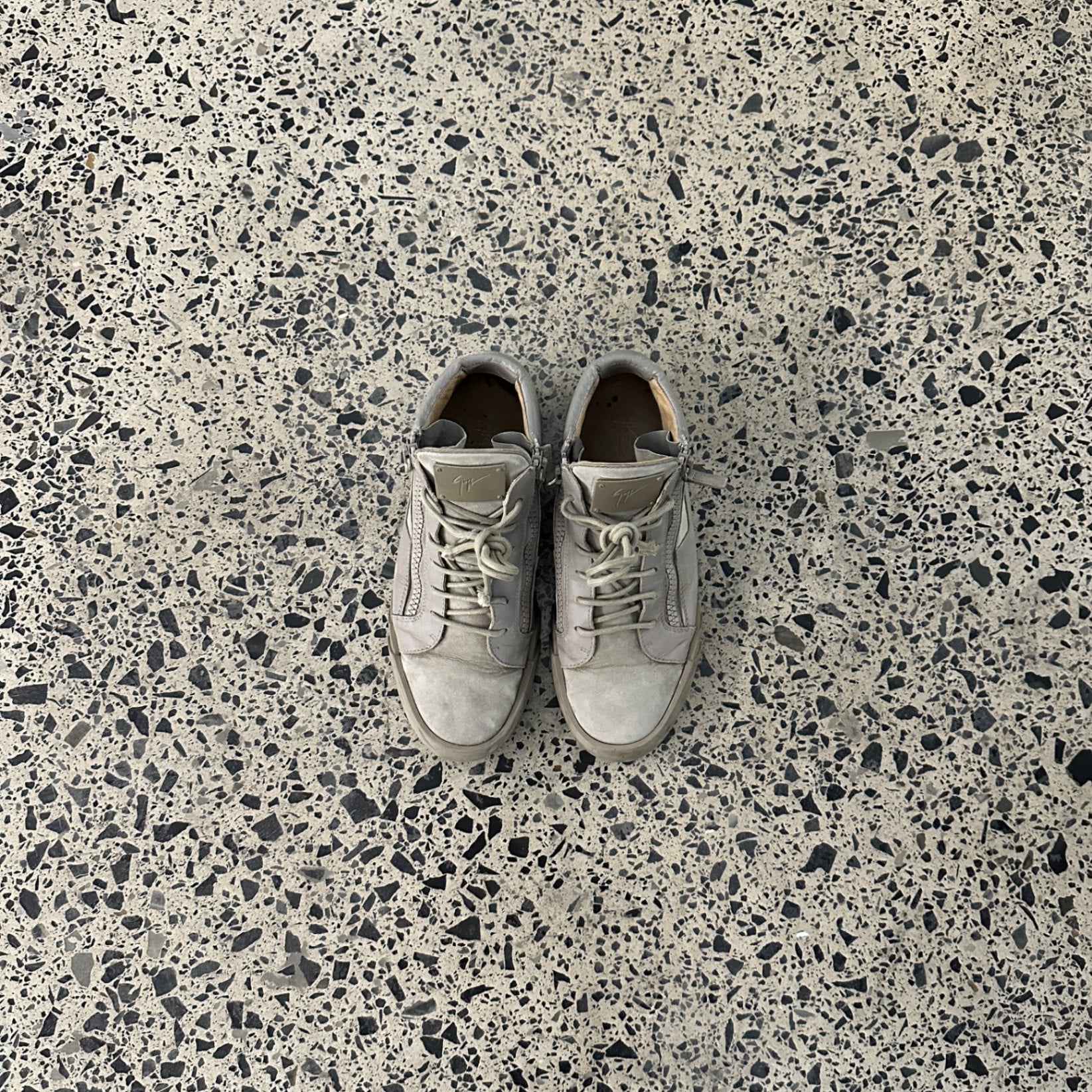 Giuseppe Zanotti Grey Leather and Suede Double Sketch High Top Sneakers