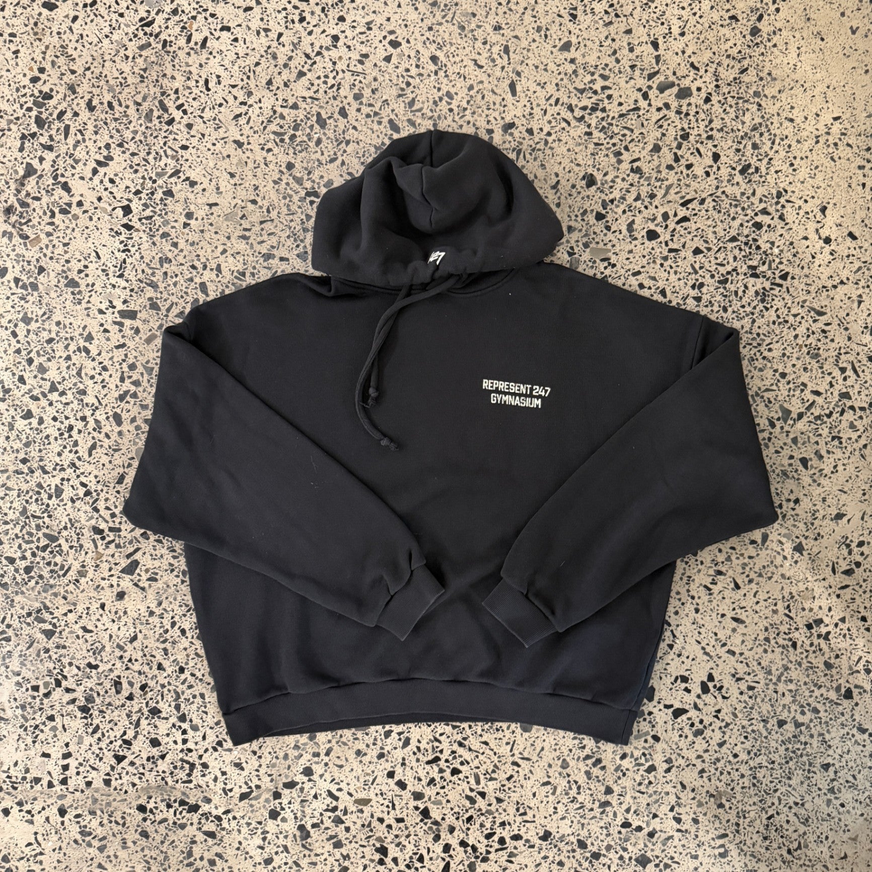 Represent 247 Gymnasium Boxy Hoodie Off Black