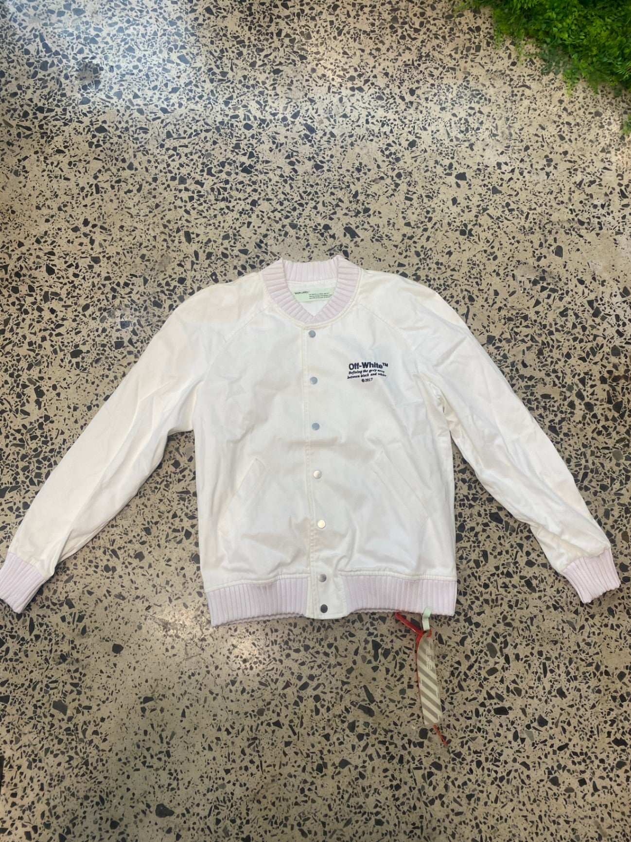 off white early logo embroidered cotton stadium jacket